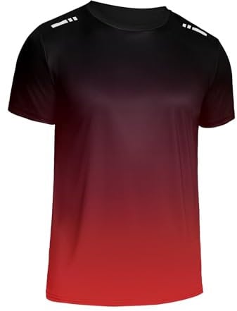 Weardear Sportshirt Herren Kurzarm Fitness Shirt Laufshirt Herren Gradient Oberteile Trainingsshirt für Running Workout Bodybuilding Rot XXL