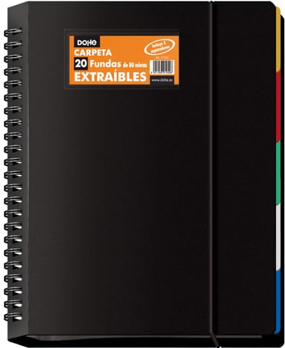 Dohe - Ordner mit 20 herausnehmbaren Hüllen, A4 (25 x 31 cm), Scheibenringe, 5 farbige Trennwände, elastischer Gummiverschluss - Büro- und Schulbedarf