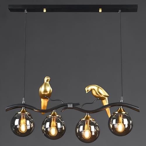 TRIVIDHA Lustre À Bulles À 4 Lumières, Lustre en Forme De Globe en Verre du Milieu du Siècle, Design Créatif D'oiseau, Lustre Linéaire, Suspension Moderne pour Salon, Cuisine, Îlot De Salle À Manger