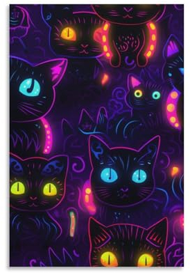 YTPONBCSTUG Wandbilder Wohnzimmer, Neon-Katze Leinwand Bilder, Modern, Wandkunst Deko Für Schlafzimmer Esszimmer Badezimmer Und Küche 20x30inch(50x75cm)