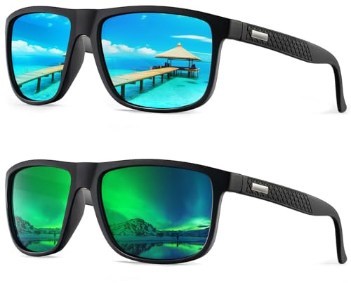 HENGOSEN Polarised Sunglasses Men Sports: Mens Sunglasses Fishing Driving Running Retro Sun Glasses with UV Protection 2 PACK