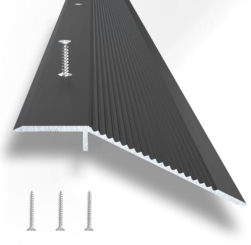 Aluminum Floor Transition Strip - Threshold Ramps for Doorways, 36 Inch Threshold Strip with 3M Adhesive Backing and Screws, Doorway Edge Trim Suitable for Threshold Height Less Than 1.6 Inch (Black