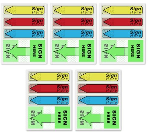 500stk Aufkleber(5er-Pack) Unterschreiben-Etiketten, Hier Unterschreiben-Flaggen Datieren-Tabs Unterschreiben-Aufkleber Spenderpfeil Einfach Anzubringen für Schulbüro Notarbücher (Grün 1)