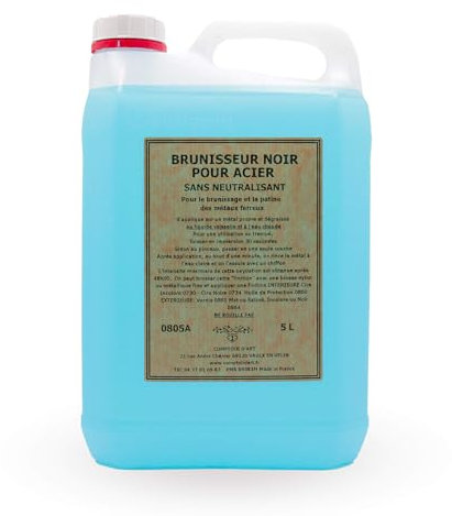 Comptoir D'Art - Brunisseur Noir (0805A) Pour Acier Sans Neutralisant - Peinture Noire - Produit D'Entretien - Traitement De L'Acier - Produit Professionnel Pour Acier - Restauration De MéTal (5L)