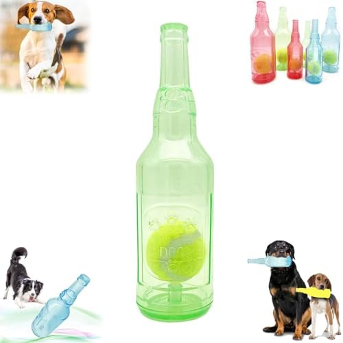 Generic Zentric Crunch Play Bottle Toy, Interactive Dog Chew Toy With Tennis Ball, Water Bottle Cruncher for Dogs (Green, Small)