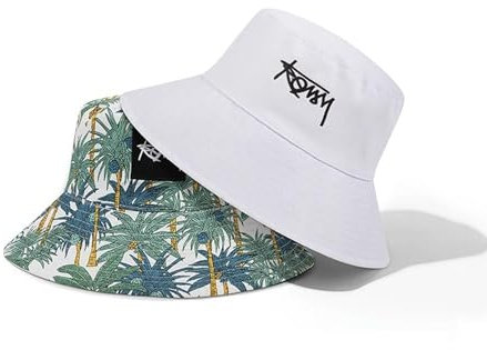 BSITSSS Reversible Bucket Hat, Bucket Hats Men Women, Foldable Beach Sun Fisherman Hat, 90s Bucket Hat Coconut Tree Print, Festival Hats, Rave Hat for Outdoor Travel Holidays Shopping