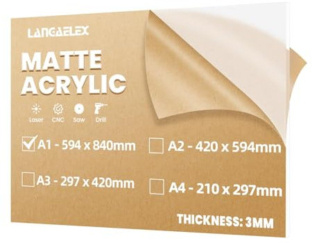 Langaelex Metacrilato Transparente Como el Hielo 3 mm, Placa Acrílico Mate de A1 (594 x 841 mm) para Corte por Láser, Letrero de Bienvenida a Bodas, Reemplazo de Vidrio