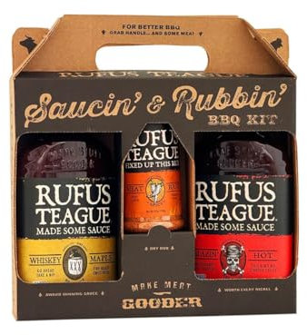 RUFUS TEAGUE BBQ Gift Set 'Saucin & Rubbin' – Grill Set with Whiskey Maple & Blazin' Hot BBQ Sauce and Spicy Meat Rub – Premium BBQ rubs and sauces for an unforgettable grilling experience
