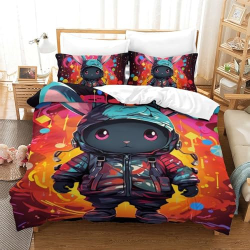 RJAVAGFZL Bettwäsche Set Kaninchen Kinder Bettwäsche Bettbezug Mit Reißverschluss Und Kissenbezug 2-teilig 3D Mikrofaser Steppdeckenbezug-Set Kinder Und Erwachsene Single（140x200cm）