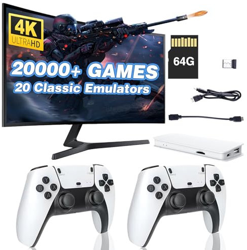 Consola de Juegos Retro Con Salida HDMI 4K, Tarjeta de 128 GB 30000+ Juegos, Compatible Con 23 Emuladores, 2 Mandos Inalámbricos Para Niños y Adultos