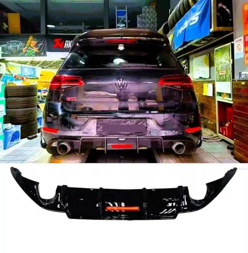 For Auto Perfectionists UK Rear Valance Diffuser Lip Boot Spoiler Compatible With VW Golf GTD GTI TSI TDI MK7.5 2016-2020 With LED ABS Gloss Black