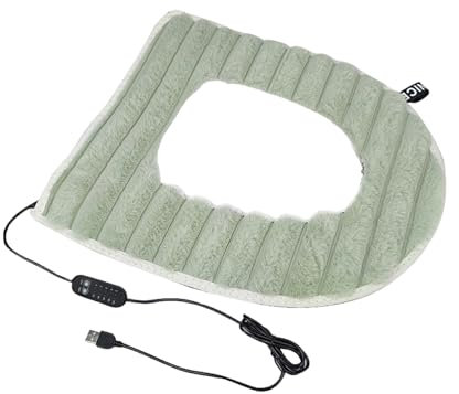 Allayu USB Plug in Heizung, WC Pad, Absenkautomatik, Deckelunterstützung, beheizter WC Sitzbezug, Baumwolle, Badezimmer Kissenbezug, weicher Sitz, Grün