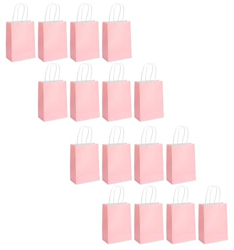 Kleine Papiertüten Rosa, 16 Stück Geschenktüten Rosa TUIOLUI Kleine Papiertüten mit Henkel Tüten für Einkaufen, Hochzeiten, Verpackungen, Partys, Geburtstag, Weihnachten, Valentinstag 15X8X21 cm