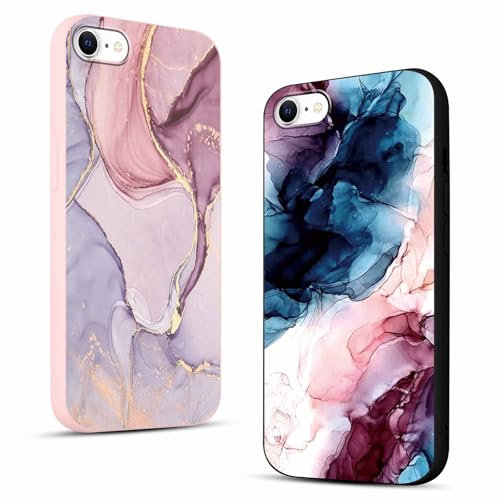 Yirlbey 2 Stück für iPhone 8 / SE 2022/7 / SE 2020 4,7 Hülle Marmor Handyhülle Aesthetic Muster Aquarell Design, Weiche Flexibel Bunt Silikon Anti-Kratzer TPU Bumper Dünn Schutzhülle Mädchen Case