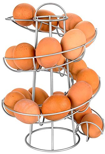 Eierständer aus Stahl, Spiralförmiger Eierhalter, Platzsparend, Eier-Display-Halter, Draht-Hühnerei-Aufbewahrungsorganisator, Eierkorb für die Arbeitsplatte in der Küche (Silber)