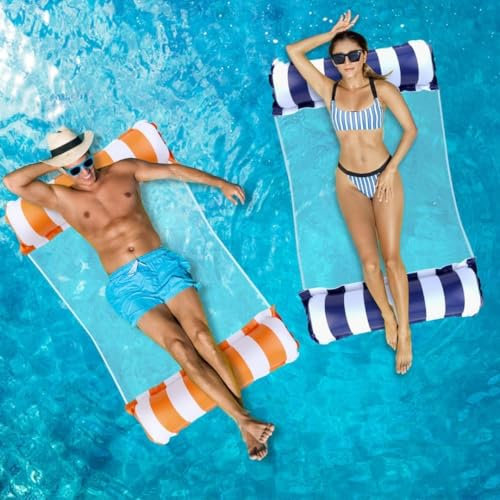 2 Amaca Gonfiabile Galleggiante da Mare 4 in 1 – Materassino Mare con Rete in Poliestere per Adulti e Bambini – Amaca Da Mare Ideale per Piscina, Mare e Lago – Universale