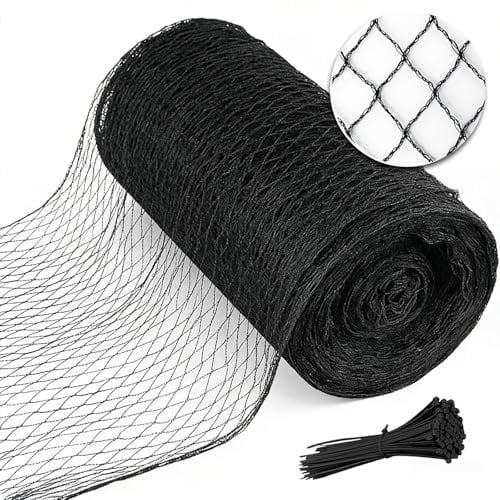 Vogelnetz für Garten, 6,5 x 7,6 m, robustes schwarzes Gartennetz für Obstbäume, Hühnerstall, Teich, Heidelbeersträucher, Geflügel und Hirsche, HDPE-Pflanzenschutznetz mit Bändern