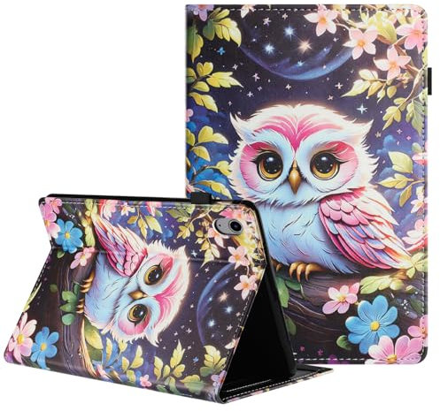 TEDTIKJT Hülle kompatibel mit iPad 10th Generation 10.9 2022 Schutzhülle PU Leder Flip mit Stiftschlitz Kartenschutz Stand Bemaltes Muster Tablet Schutzhülle,Pfirsichblüte Eule