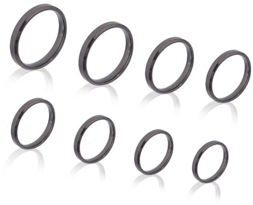 DICOSMETIC 16 Stück 8 Größen Schwarzer Einfacher Einfacher Bandring Für Unisex US Größe 5-12 Edelstahl Ringe Set 4mm Breite Gravur Ringe Matt Polierter Ehering Für Frauen Männer