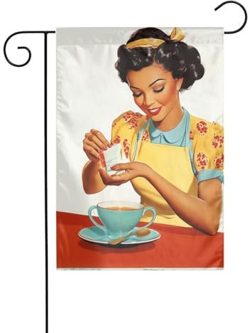 Bandera de jardín vintage de mujer americana con cabello oscuro, 30 x 45 cm, vertical, de doble cara, estilo rústico, para decoración navideña exterior.