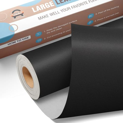Leather Repair Set Fine Grain Black, OAZ Faux Leather Self-Adhesive 40 x 200 cm, Faux Leather Repair Kit Leather Repair Patch Self-Adhesive Leather Patches for Car Seats Furniture Sofa Bags