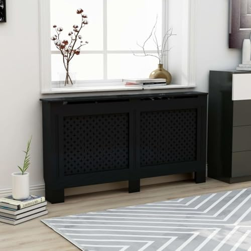 ACAGALA Rivestimento per il radiatore | Copertura del radiatore con lamelle verticali e superficie di appoggio in MDF opaco nero | Copertura per radiatore per camera da letto, ufficio | 152 x 19 x