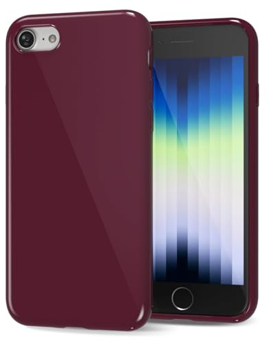 LoeoeL for iPhone SE 2022/7/8 Phone Case Liquid Silicone, Cute Girly Thin Ultra Slim Jelly Soft Rubber Gel Protective Glossy Hard Plastic Case, Plain Solid Color Cover for Women Girl, Burgundy Maroon