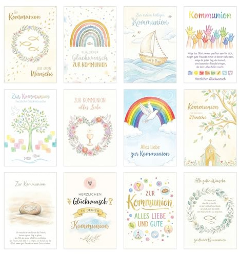 Edition Seidel Set 12 Glückwunschkarten zur Kommunion mit Umschlag. Grusskarten Kommunionskarten Doppelkarten Klappkarten Kartenset Karte Spruch Kinder Jugendliche (SW026)