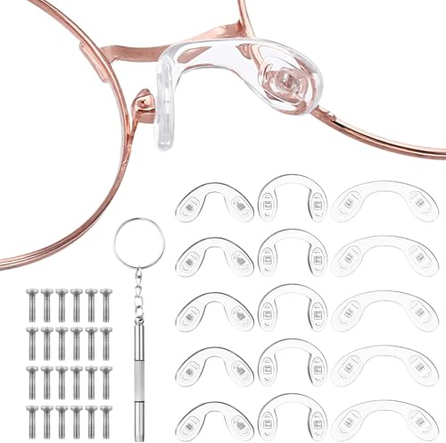 15 Stück Silikon Nasenpads Brillen Nasenpads U-Form Brille Zum Stecken | Nasenpads Brillen Reparatur Set mit kleinen Schrauben Muttern für Brille Sonnenbrillen