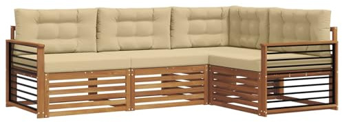 vidaXL Outdoor-Sofagarnitur mit Kissen 4 pcs Natur und Beige, Moderne Garten-Sofa-Ecke, haltbare Lounge-Möbel für draußen, gemütliche Terrasse-Sitzgelegenheiten