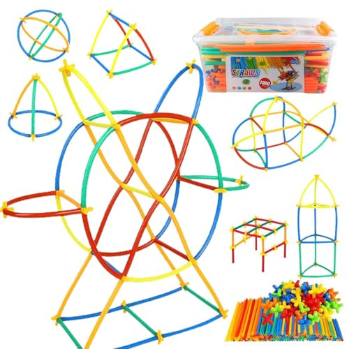 koolbitz 1000 Pcs Straw Connectors Building Kit for Kids, Creative STEM Building Toy with Tubes & Connectors Engineering Set, Educational DIY Learning Kit with Storage Box for Children 3+ Years