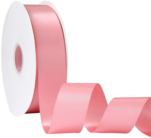 Guagchuan Rotolo di nastro di raso rosa cipria da 3,8 cm x 91,4 m, sottile e resistente, per confezioni regalo, matrimoni, feste, artigianato floreale e fai da te