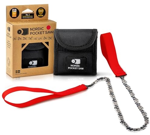 Nordic Pocket Saw Scie à Main Tronçonneuse Portable Scie Manuelle à Chaîne de 65cm Poignées et Etui en Nylon - Fil à Scier - Matériel de Survie Camping Randonnées - Version Originale 33 Dents