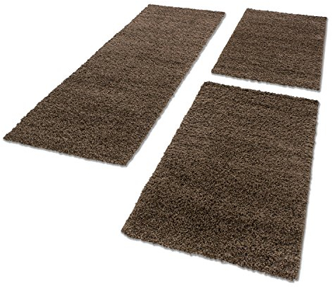 HomebyHome Bettumrandung Schlafzimmer 3 teilig Teppich Braun - Waschbarer Bettumrandung Teppich Läufer Set Extra Flauschig Bettvorleger Schlafzimmer Bettset: