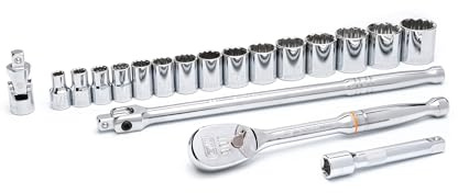 GearWrench 80792 1/2 Inch Drive 12 Point Standard SAE Mechanics Tool Set 19 Pieces
