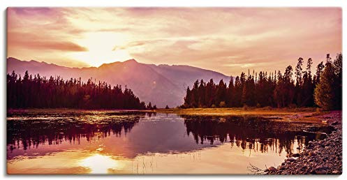 ARTLAND Wanddeko Leinwand Bilder Wandbild Landschaften Sonnenaufgang Sonnenuntergang Fotografie Orange Grand Teton Gebirge bei Sonnenuntergang S5YA