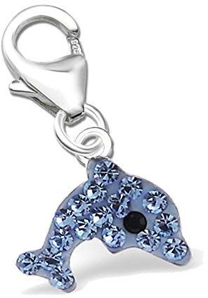 FANTASTIC NAILS COSMETIC COLLECTIONS Damen Delfin Charm Anhänger für Armbänder echt 925 Sterling Silber mit Zirkonia Bettelarmband Geschenkbox Karabiner Blau Delphin K445o +V2