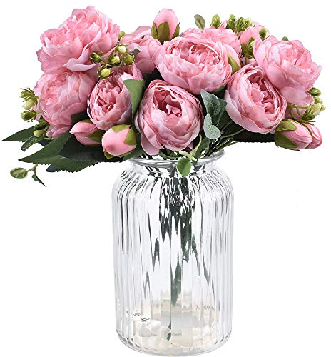 XONOR 4 mazzi di fiori artificiali di peonia di seta fiori finti di gloriosa per la decorazione domestica della festa nuziale, 5 forchette, 9 testa (rosa)