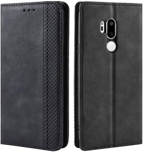 HualuBro Handyhülle für LG G7 Hülle, LG G7 ThinQ Hülle, Retro Leder Brieftasche Tasche Schutzhülle Handytasche LederHülle Flip Case Cover für LG G7 ThinQ 2018 - Schwarz