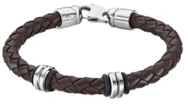 Lotus Style Armband für Herren aus Edelstahl und Leder in der Farbe Silber und Braun, Durchmesser: 22 cm, LS2093-2/2