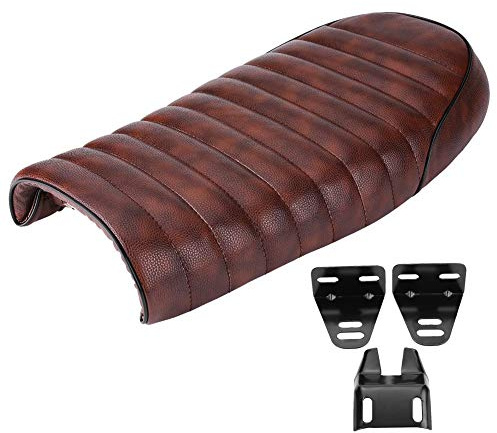 Cafe Racer sitzbank,Duokon Halterungen Motorrad Sattel, Motorrad PU Diodenanzeigeer Vintage Cafe Racer Sitz Flaches Sattelkissen für CG125 GN CG CB400SS(A2)