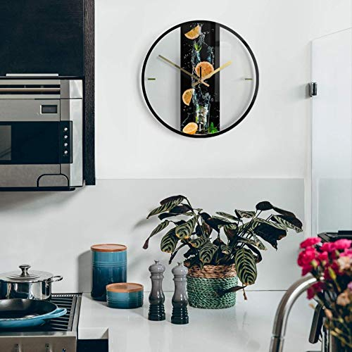 K&L Wall Art lautlose 30cm Große Küchenuhr Wanduhr Küche Glasuhr Wandbild Limonade Glasbild Orangen Uhr mit Quarz Uhrwerk