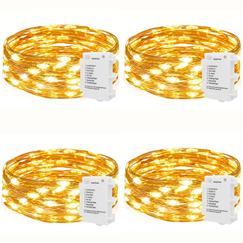 Koopower 4 Stück 3M 30 LED Micro-Lichterketten Batteriebetrieben, Automatisches Ein-Aus, 2 Programm, IP65 wasserdichte Kupferdraht-Lichter für Innen/Außen