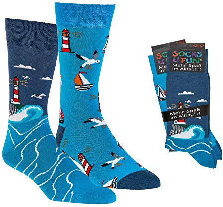 Damen Jungen Mädchen Socken (2 Paar) witzig bunt 36-41 Leuchtturm