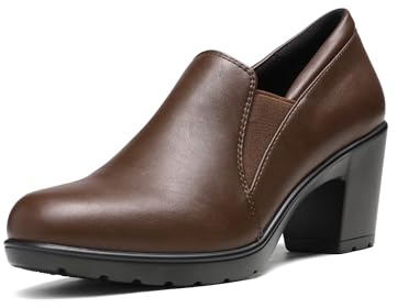 DREAM PAIRS Womens Mid Block Heels Ladies Sandals Slip-on Smart Work Office Dress Court Shoes DPU214,Size 6.5,Dark/Brown,DPU214