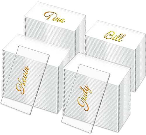 Yalikop 80 Pcs Clear Acrylic Place Cards Blank Wedding Name Tags 3.5x2 | Handwritten Table Nameplates, Standing Design for Banquet Reception Birthday Party Events, Reusable for Seating Arrangements