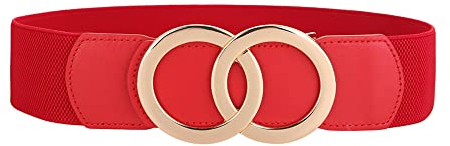 SYMOL Breiter Gürtel Damen für Kleid Elastischer Taillengürtel 70CM-160CM Große Taille Vintage Stretchy Hüftgürtel Damengürtel Gold O Schnalle.(Rot,Taille:90CM-110CM)