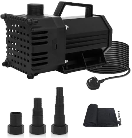 BARST Pond Pumps Submersible Outdoor High Lift, 8000L/H, 180W | with 7.6M Power Cord, 3 Nozzles & Barrier Bag, Ultra Quiet for Pool Waterfall Fountain Aquarium Hydroponic