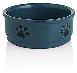 Sweejar Ceramic Dog Bowls with Paw Pattern, Dog Food Dish for Small Dogs, Porcelain Pet Bowl for Water 16 Fl Oz (Fog Blue)