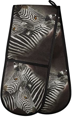 Double Oven Glove Zebra Design Heat Resistant Double Ovens Mitt Modern Cooking Gloves Potholders